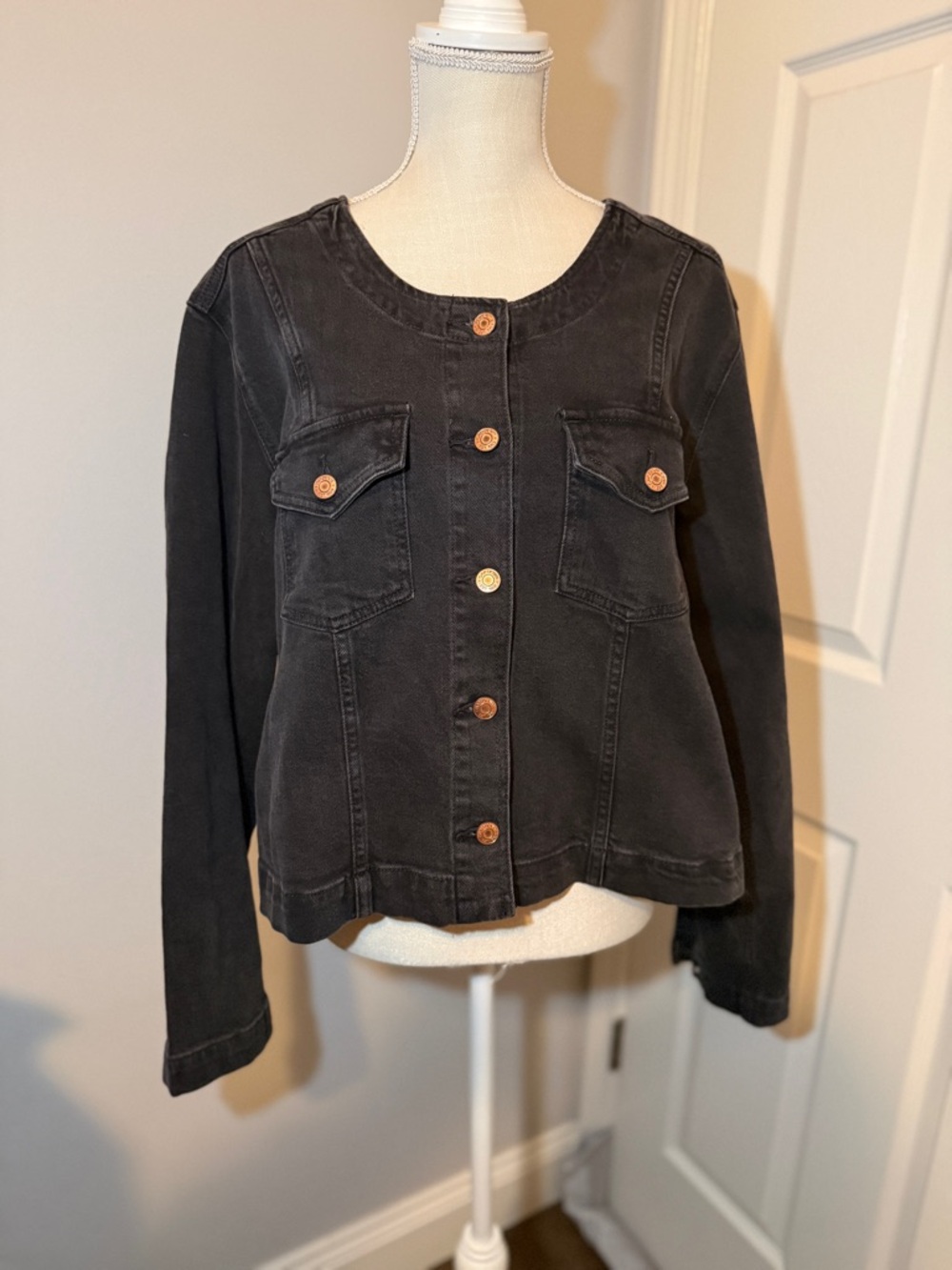 GAP Black Round-Neck Button Jean Jacket